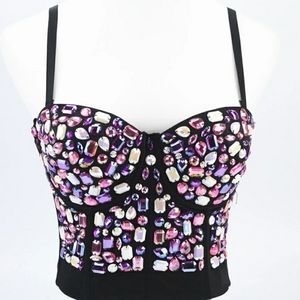Rhinestones Purple Party Bra